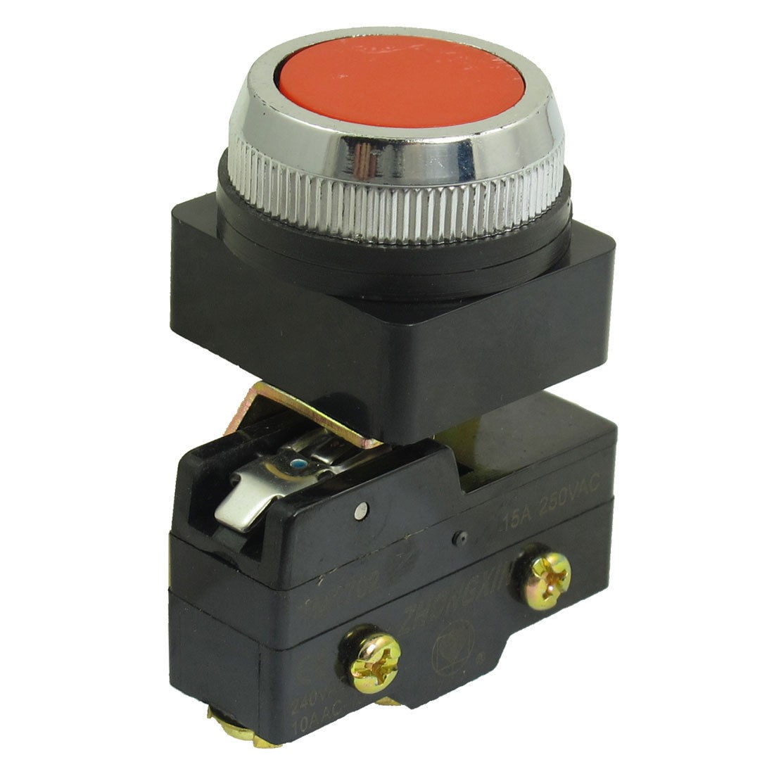 AC 250V 15A 1NO 1NC 30mm Thread Momentary Red Flat Push Button Micro Switch