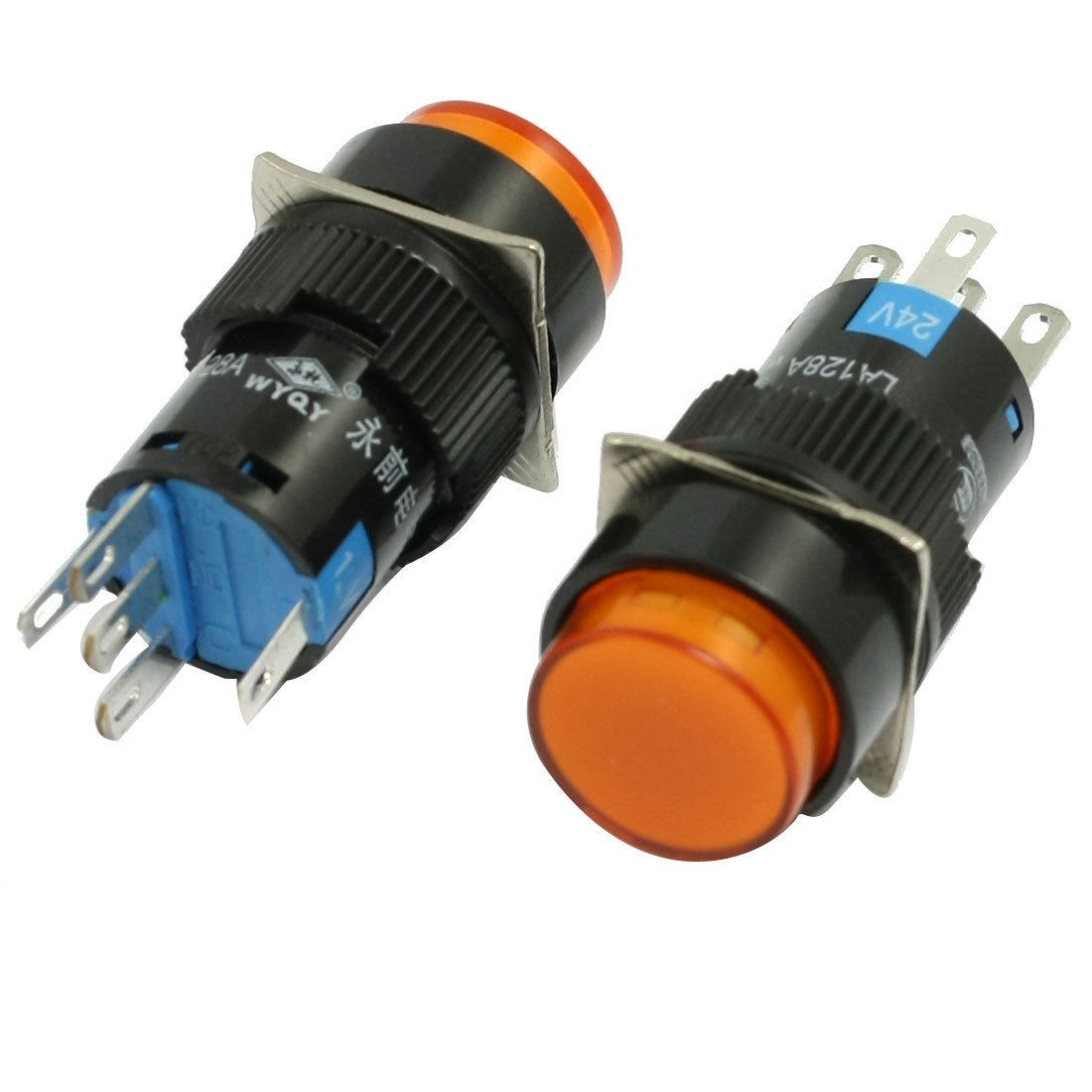 2 Pcs Orange Light Round Cap 1NO 1NC Momentary Push Button Switch DC 24V