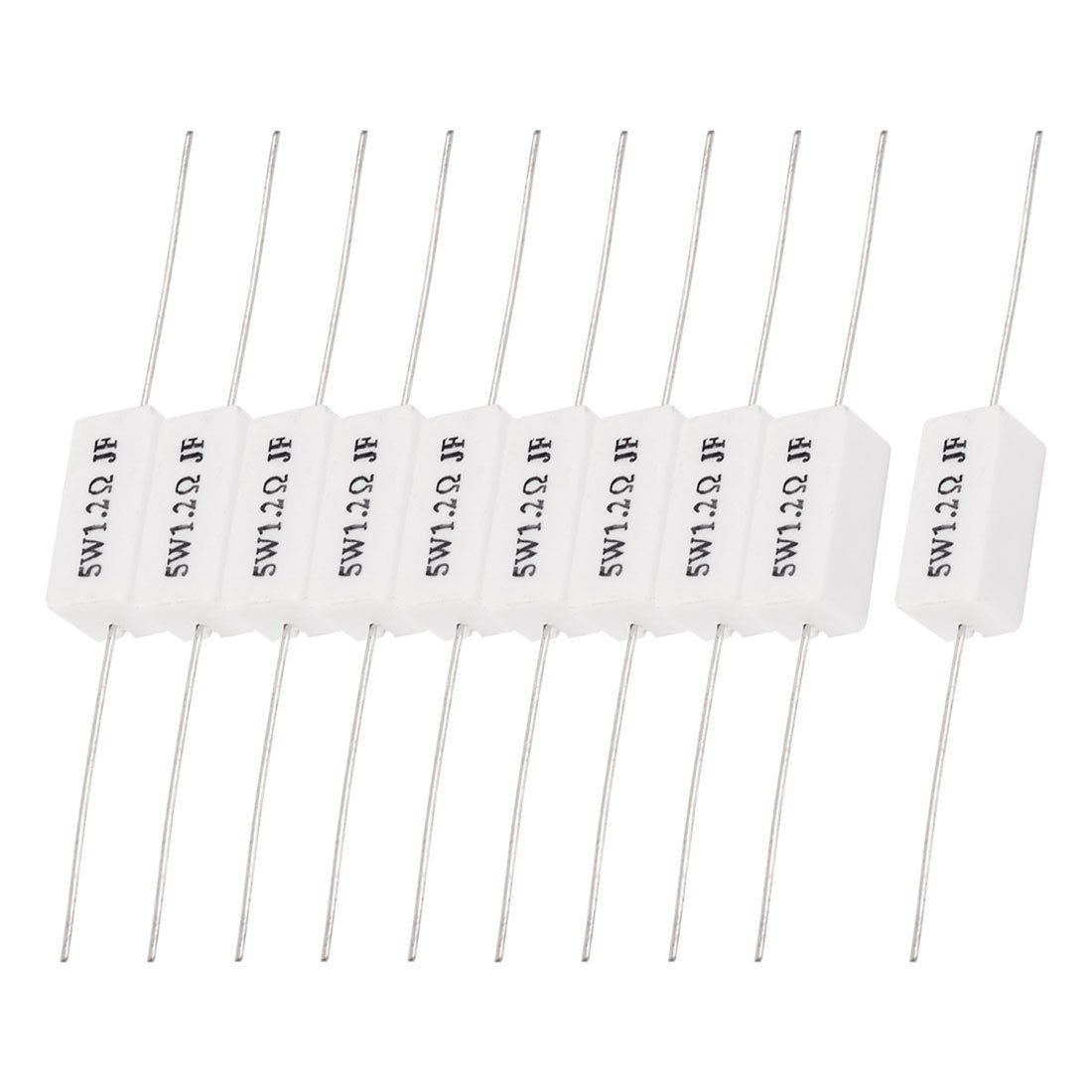 10 Pcs 5 Tolerance 1 2 Ohm 5 Watt Axial Lead Ceramic Cement Resistor White