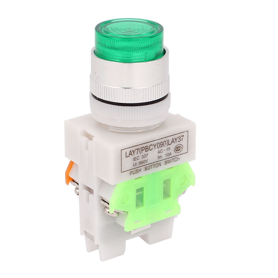 LAY7 PBCY090 220V Green LED Light 1NO 1NC DPST Momentary Push Button Switch