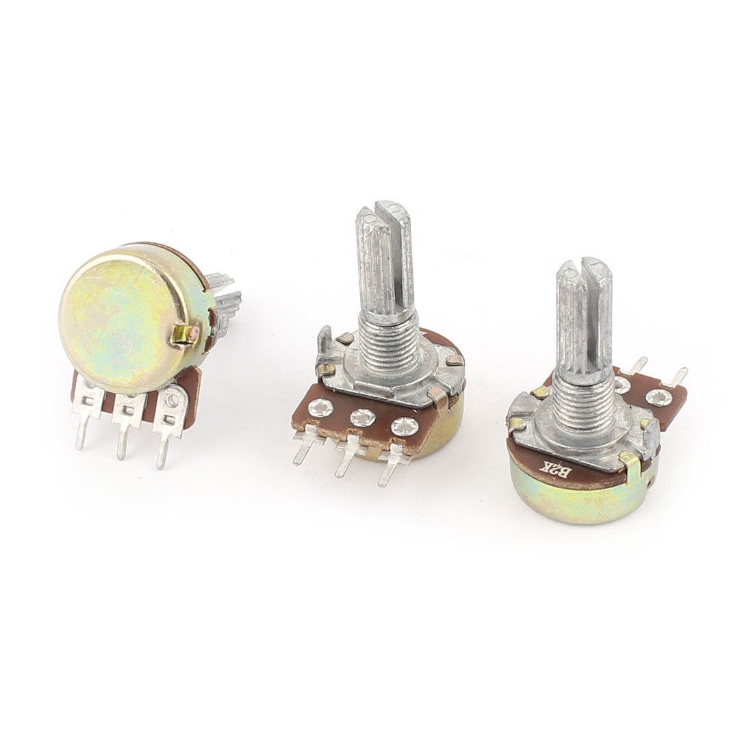 3 Pcs B2K 2K Ohm 13mm Rotating Shaft 3 Terminals Single Linear Potentiometer