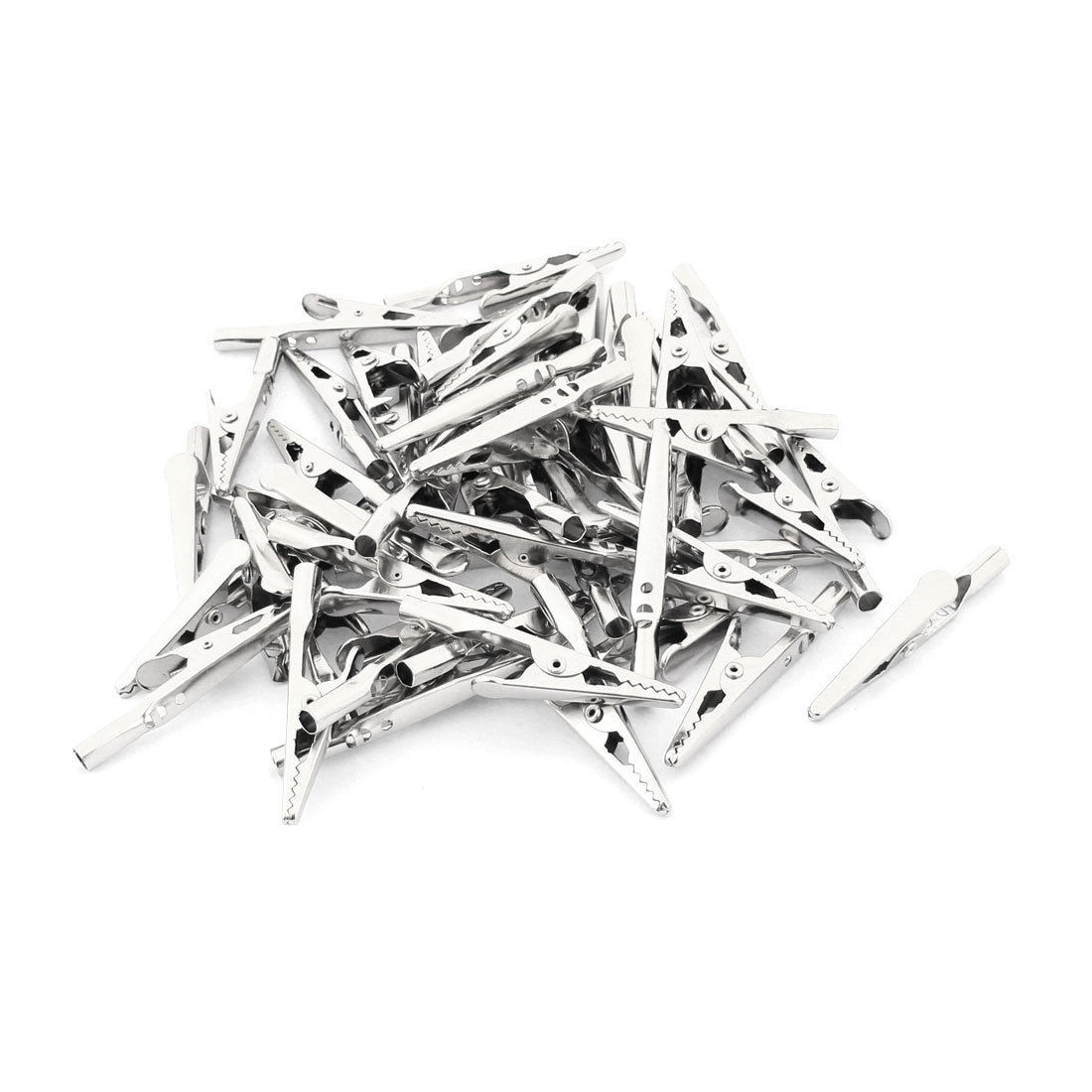 50 Pcs Electric Test Crocodile Alligator Clips Clamps Silver Tone