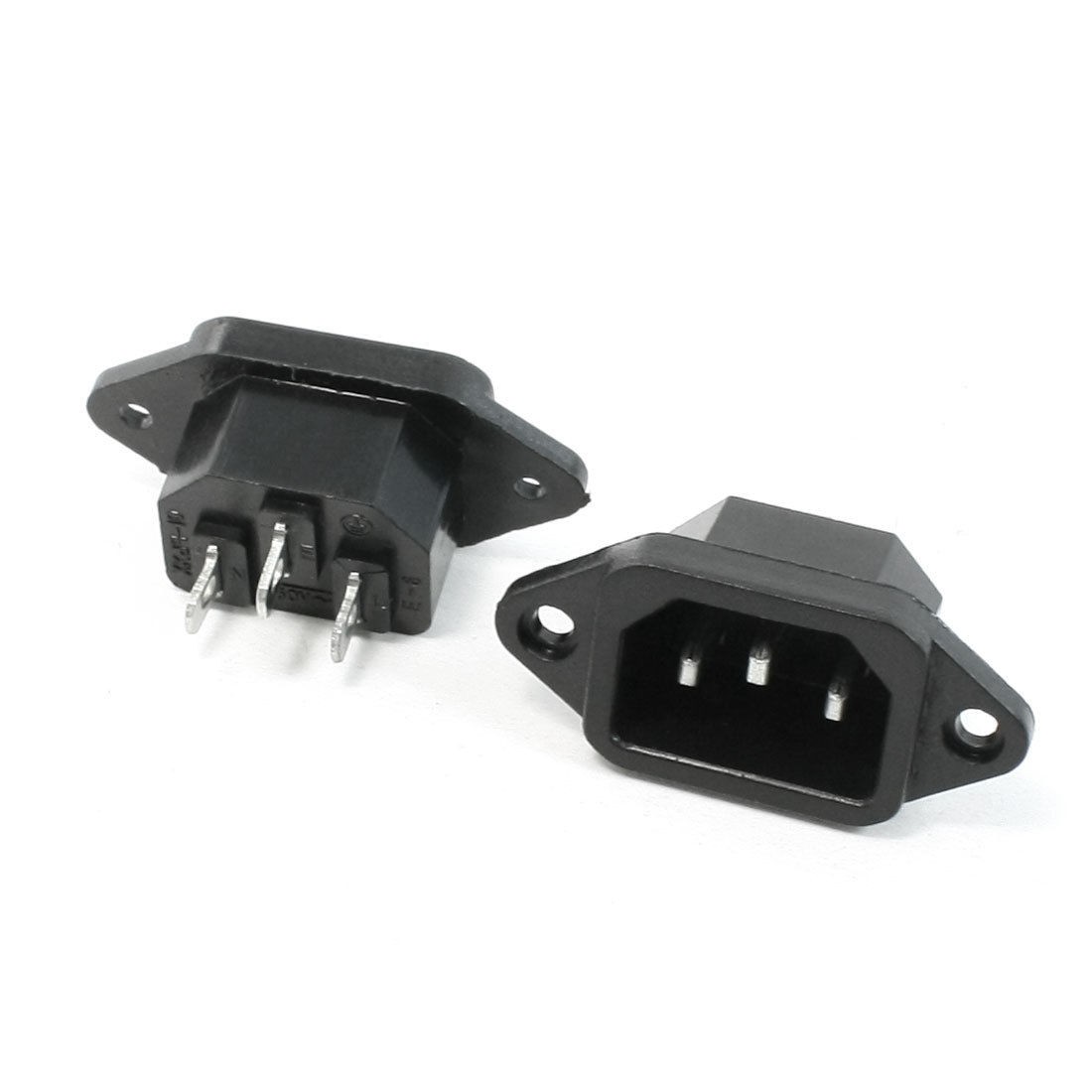 2 x 250V 10A Black Plastic C14 3 Pins Power Supply Plug Adapter