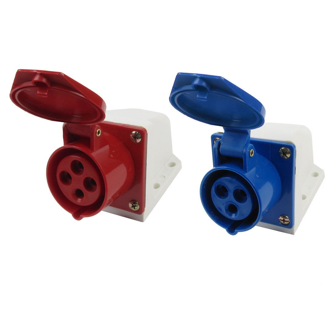 AC 220-250V 16A IP44 2P+E IEC309-2 Industrial Socket Connector Blue White 2Pcs