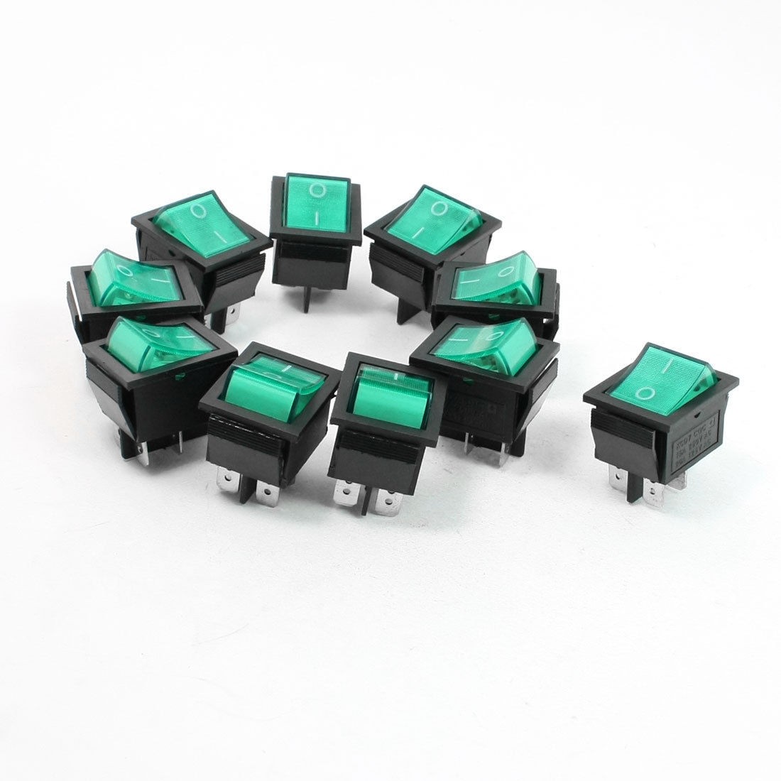 Green Neon Light DPST ON/OFF Snap in Rocker Switch AC 10A 250V/20A 125V 10 Pcs