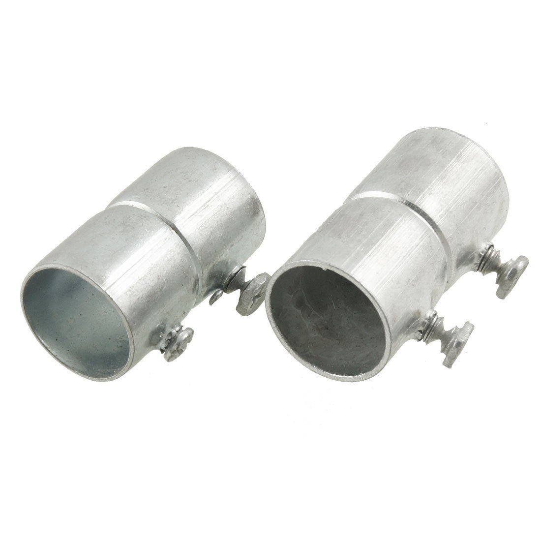 2 Pcs Silver Tone Electrical Straight Fitting Wire Pipe Tube Connector