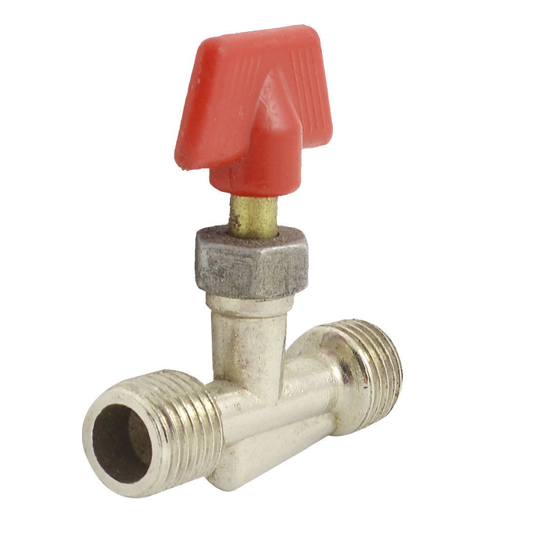 Silver Tone Metal T Shape 1/4" PT Male to Male Threaded Gas Valve