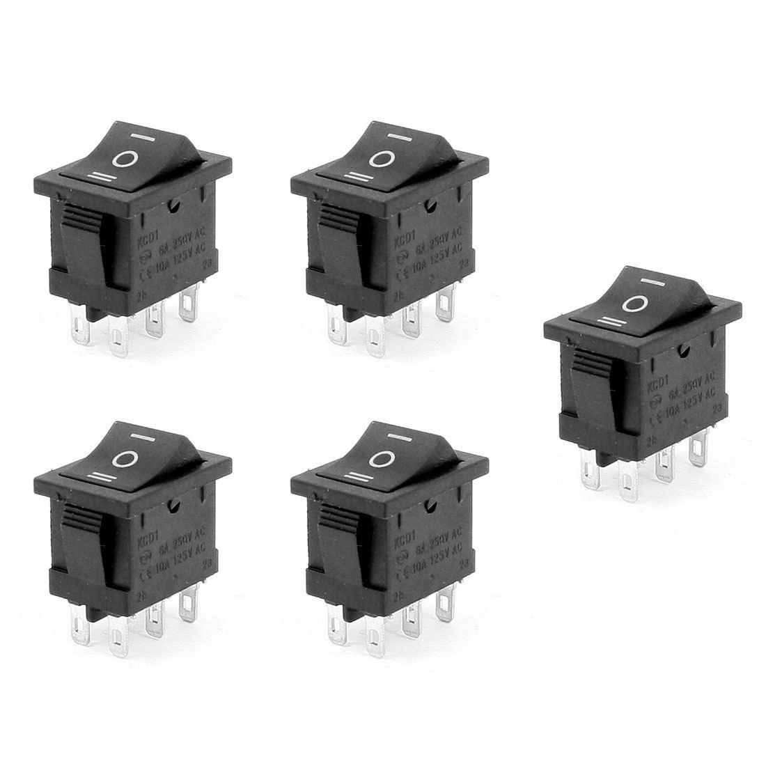 5 Pcs DPDT Black Button On/Off/On Rocker Switch AC 6A/250V 10A/125V