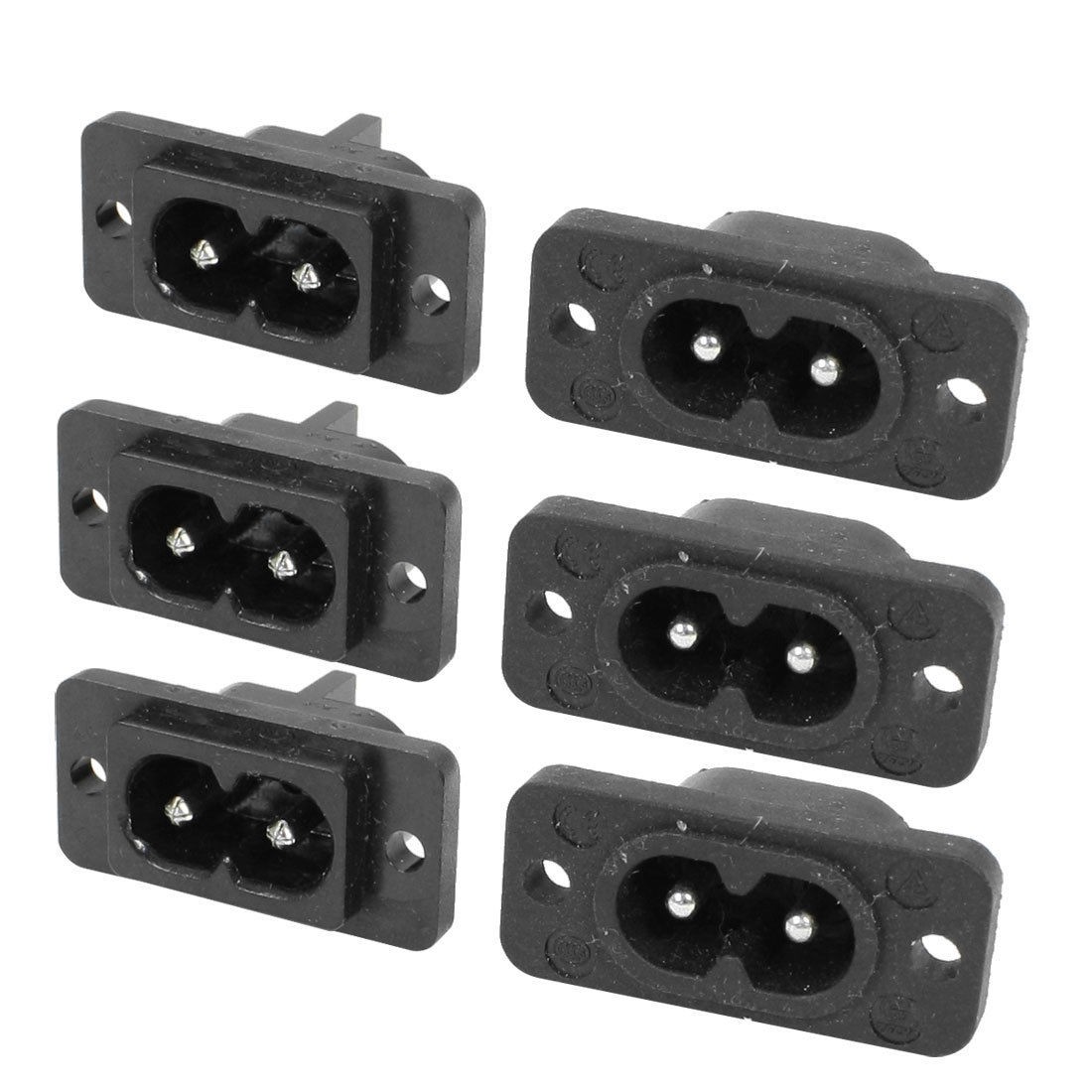 Black 2 Pins IEC320 C8 Screw Mount Inlet Plug Socket AC 250V 2.5A 6 Pcs