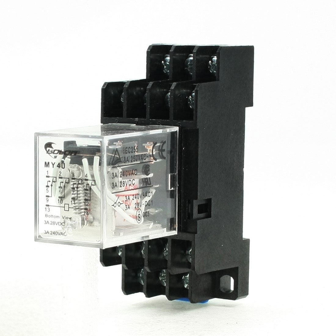 MY4J AC36V Coil 5A 240V AC 28V DC 35mm DIN Rail Power Relay 14 Pin 4PDT w Socket