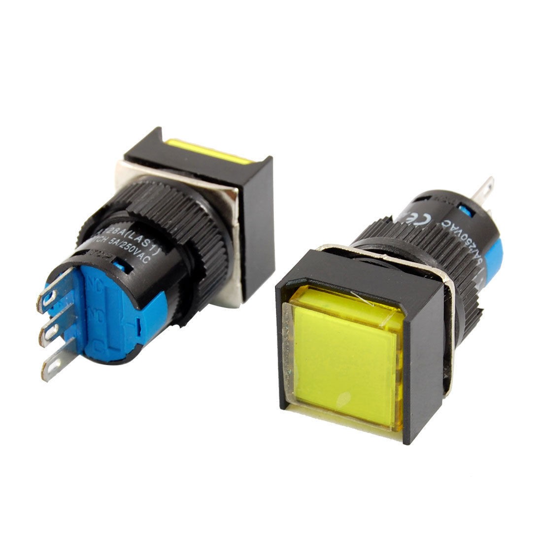 5 Pcs Momentary 1NO 1NC Yellow Squared Push Button Switch AC 250V 5A