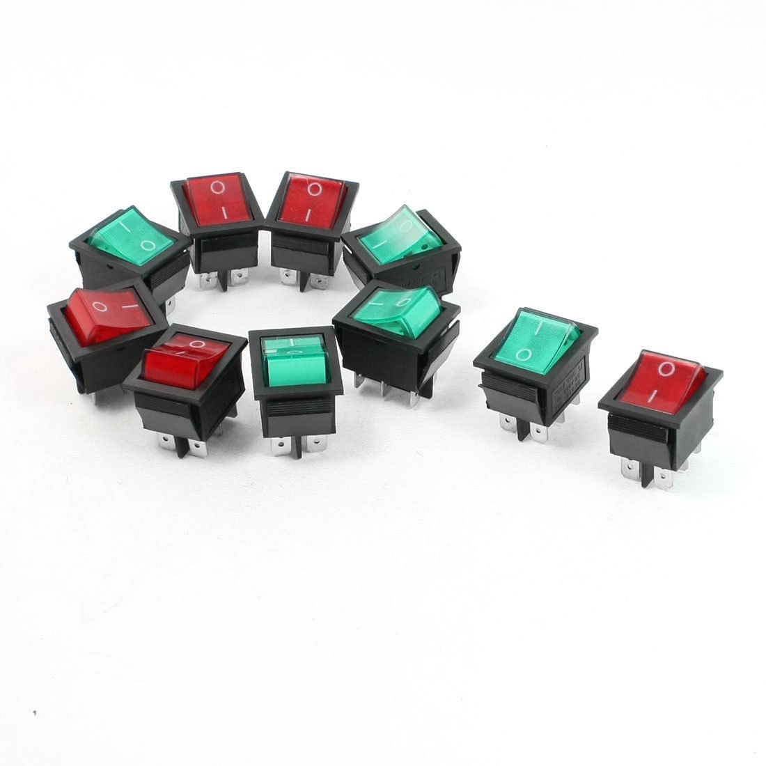 10 Pcs Red Green Illuminated Lamp On/Off Boat Rocker Switch AC 10A 250V/20A 125V