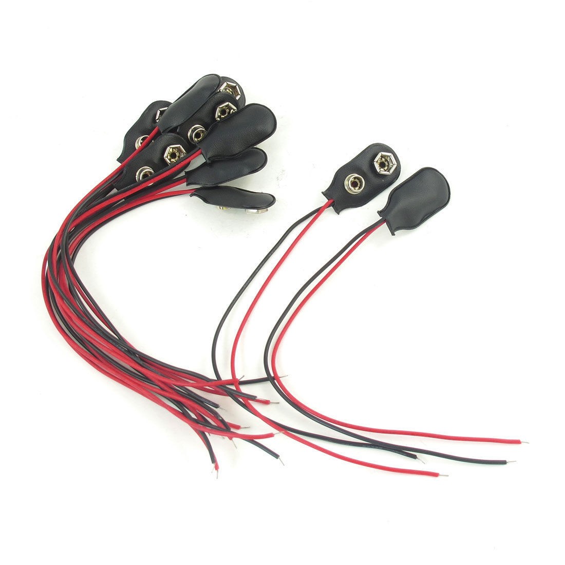 10 Pieces 9V Battery Clip Connector Buckle w Black Red Cable