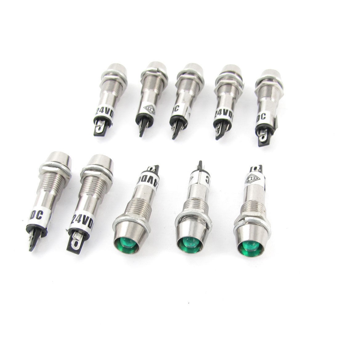 DC 24V 8mm Power Illuminated Green Light Signal Indicator Pilot Lamp 10 Pcs