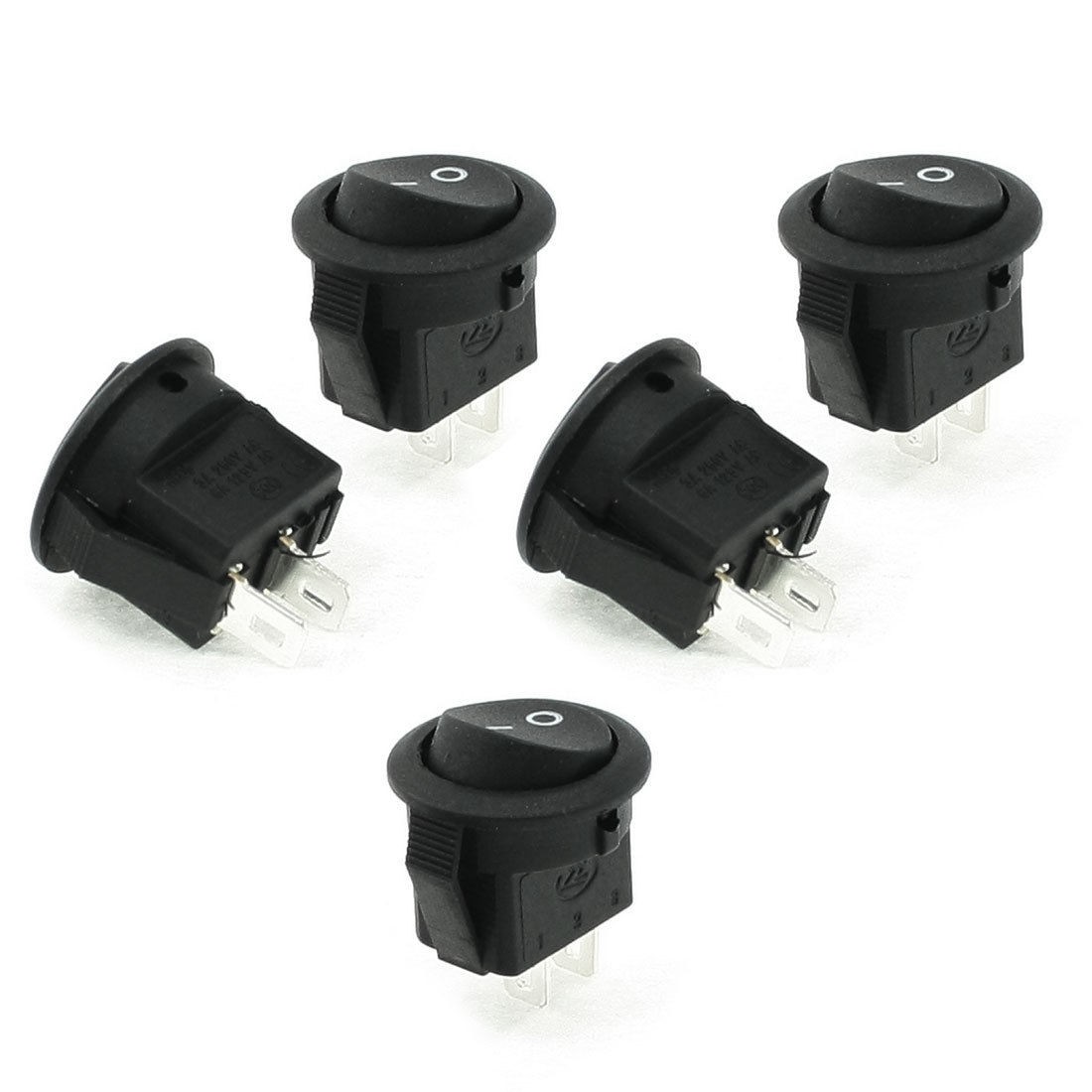 5 Pcs AC 125V/6A 250V/3A 2 Pins SPST ON OFF Rocker Boat Switches Black