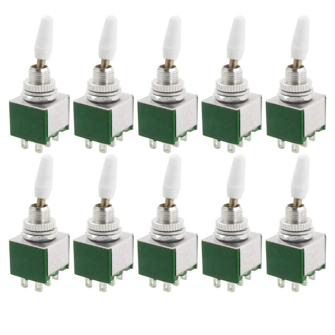10 Pcs 2A/250VAC 2P2T DPDT ON/ON 2 Position 6 Pins Toggle Switches Green