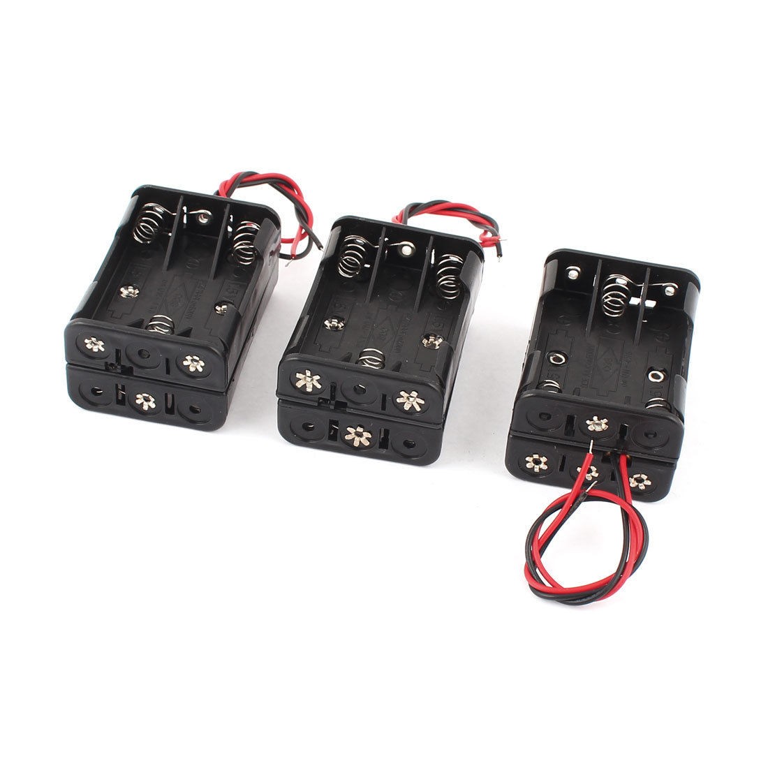 3 Pcs Wire Lead 2 Layer Battery Clip Holder Box Case Black for 6 x 1 5V AAA