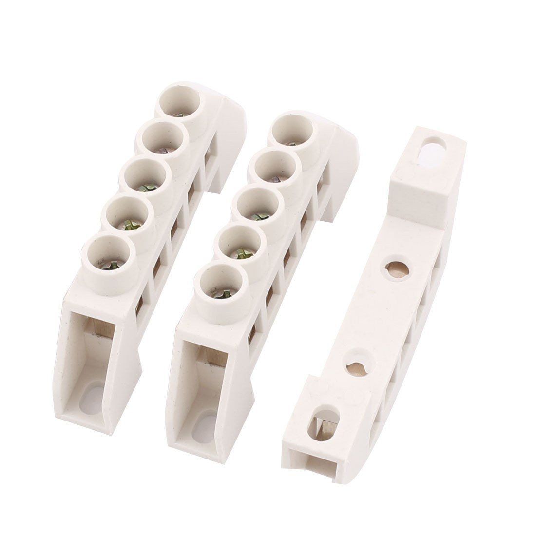 White Plastic Single Row 5 Position Wire Connector Screw Terminal Block 3pcs
