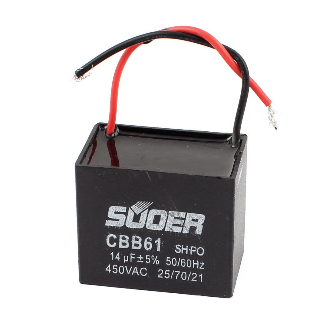AC 450V 14uF Black Rectangle Wire Leads Motor Running Capacitor CBB61