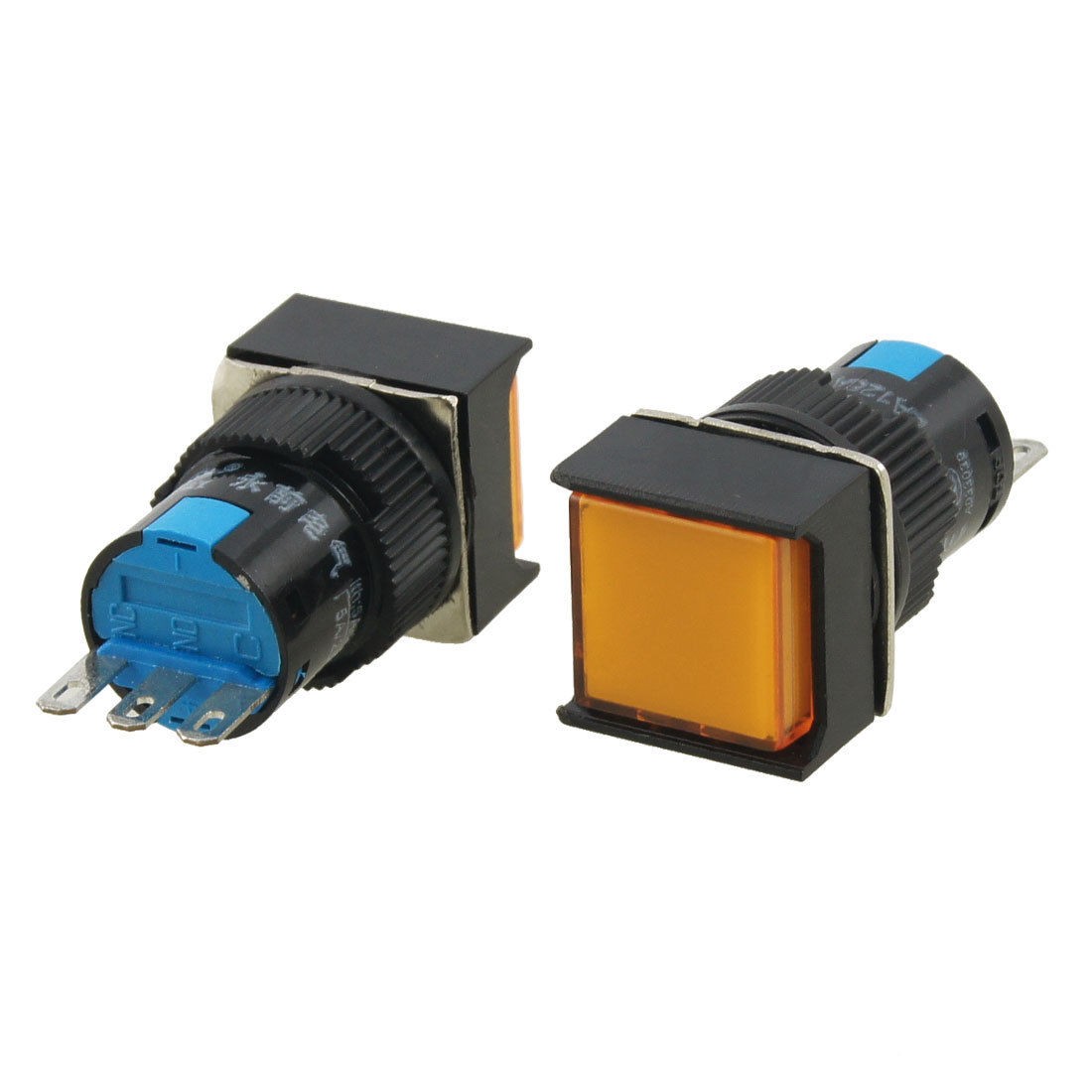 2 Pcs AC 250V 5A 1NO 1NC Orange Rectangle Latching 16mm Push Button Switch