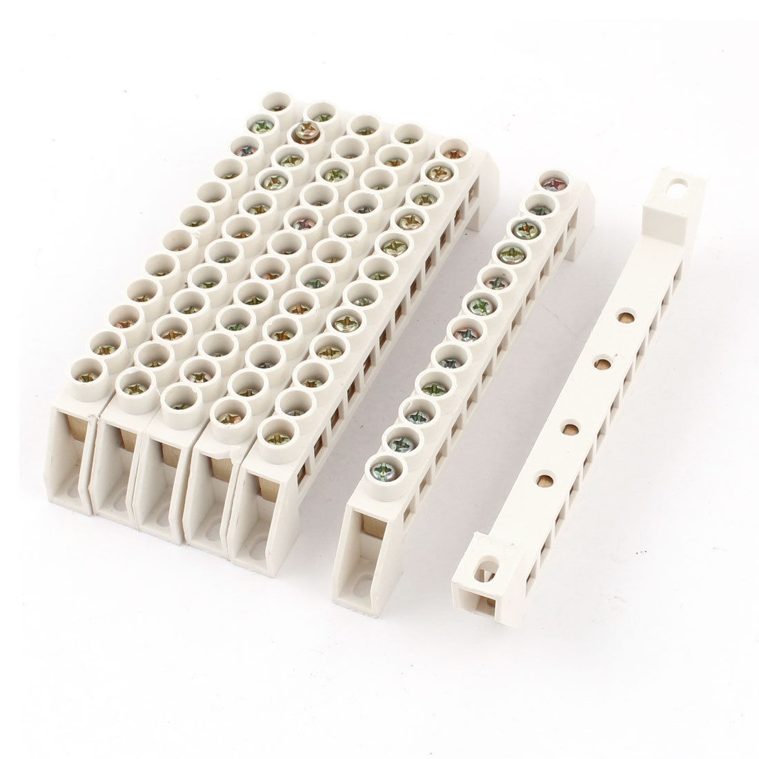 White Plastic Single Row 12 Position Wire Connector Screw Terminal Block 7pcs