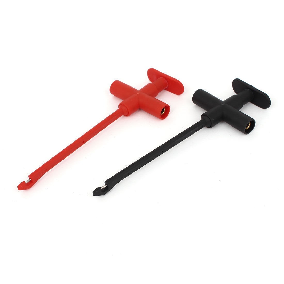 2 Pcs Red Black Electrical Voltmeter Meter Lead Wire Testing Hooks 4mm Hole