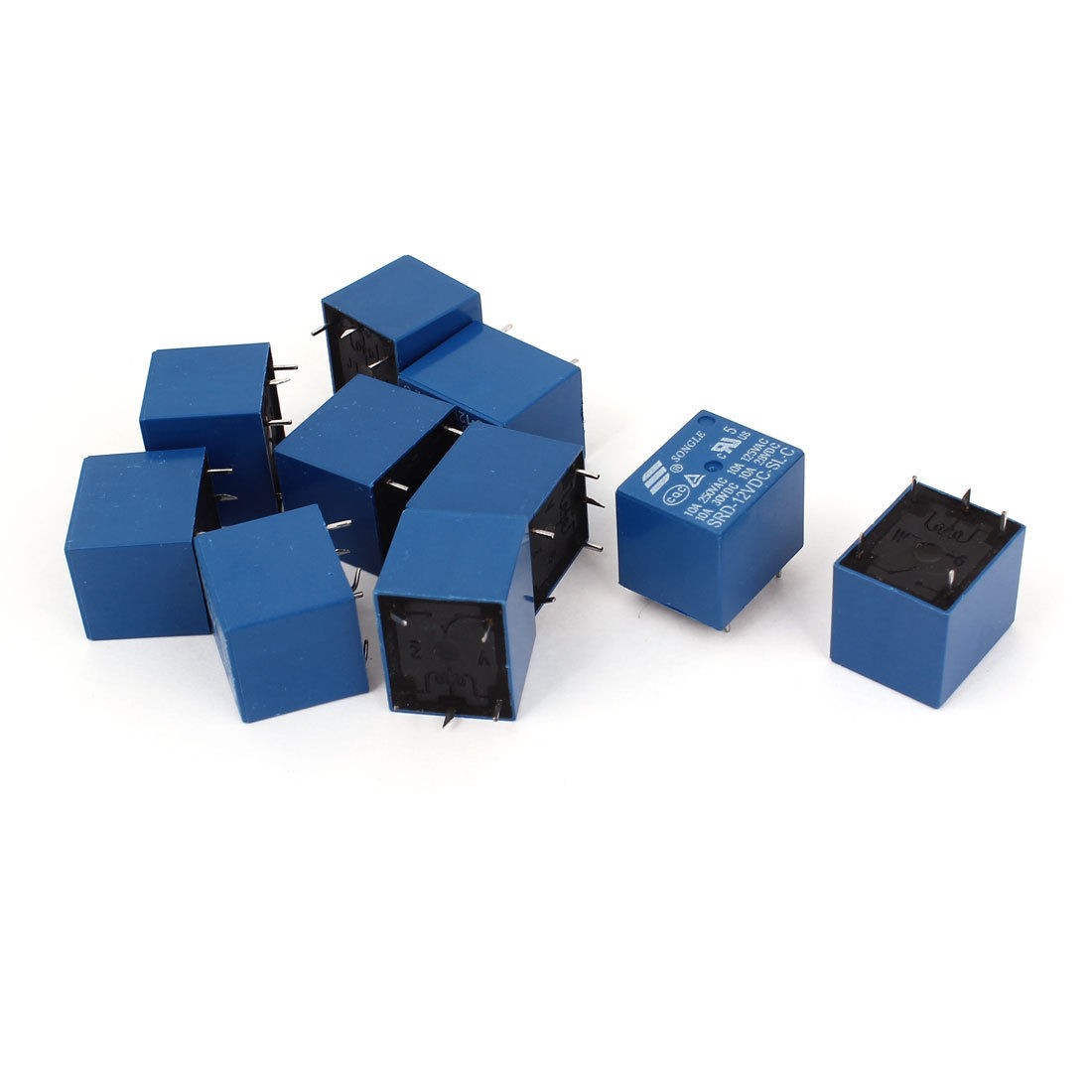 DC12V SPDT 5 Pins PCB Type Electromagneti<wbr/>c Coil Power Relay Blue 10 Pcs