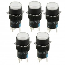 5 Pcs DC 24V White Lamp 1NO 1NC Round Momentary Push Button Switch