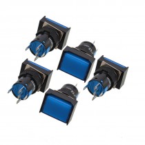 5 Pcs Blue Rectangle Cap DC 12V Light SPDT 5 Pins Push Button Switch