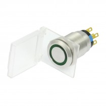 19mm 24V Momentary Green LED Stainless Push Button Switch w Cover
