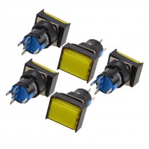 5 Pcs Yellow Rectangle Cap 1NO 1NC AC 110V 5A Momentary Push Button Switch
