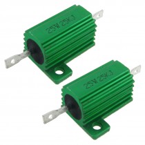 2 Pcs Green Aluminum Housed Wirewound Resistors 25W 25K Ohm 5%