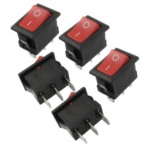 5 Pcs Red Button On/Off SPDT Boat Rocker Switch 6A/250V 10A/125V AC