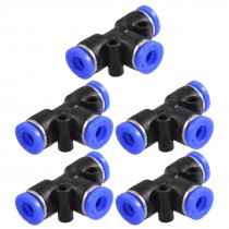 5 Pcs 6mm to 6mm T Style One Touch Fittings Push in Quick Connectors