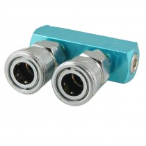 Piping Fitting Two Pass Air Hose Pass Quick Coupler Silver Tone Sky Blue