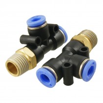 2 Pcs Pneumatic 1/4" Thread 6mm One Touch Push In T Joint Quick Fittings