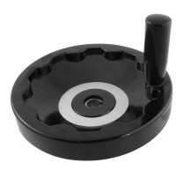 18mm x 200mm Hand Wheel Black w Folding Revolving Handle 