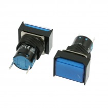 2 x DC 24V 16mm Blue Rectangular Cap Power Indicator Light Accident Signal Lamp