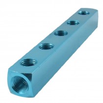 Turquoise Color 5 Way Air Pneumatic Cylinder Aluminum Manifold Block Splitter