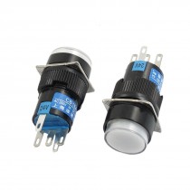2 Pcs White Sign Round Latching Push Button Switch NO NC 5P 5 Pin 24V DC Lamp