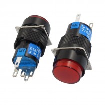 2 Pcs Red Sign Round Latching Push Button Switch NO NC 5P 5 Pin 12V DC Lamp