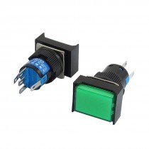 DC 24V Lamp 5P 1NO 1NC Latching Green Cap Rectangular Push Button Switch 2Pcs