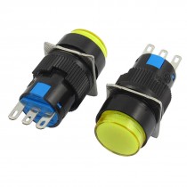 2 Pcs AC 250V 3A DC 30V 5A 3 Pin NO/NC Yellow Round Momentary Push Button Switch