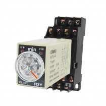 AC 220V H3Y-4 0-60 Minutes 4PDT 14 Pins Power on Time Delay Relay w Socket