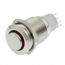 DC 24V Red LED 16mm SPDT Latching Stainless Push Button Switch (High Flat Head)
