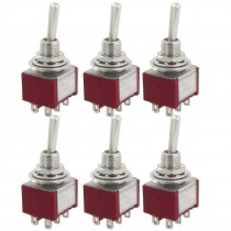 6 Pcs AC 250V 2A 120V 5A ON/Center OFF/ON 3 Position DPDT 6 Pins Toggle Switch