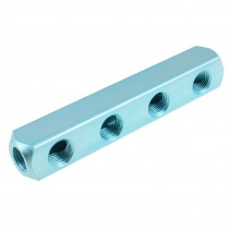 Pneumatic Air 1/4" PT 4 Way Air Hose Inline Manifold Block Splitter Blue