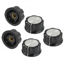 5 Pcs Black Silver Tone 30mm Top Rotary Knobs for 6mm Dia. Shaft Potentiometer
