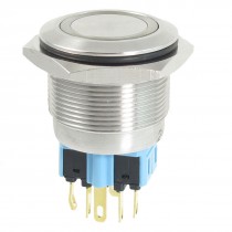 25mm 24VDC Yellow Ring LED Light Stainless Latching Push Button Switch 1NO 1NC