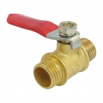 Male to Male 1/4" PT Threaded Red Lever Handle Brass Ball Valve